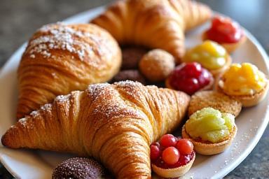 Komeko Ovenの様々な色とりどりのペストリーが盛られた美しいプラッター