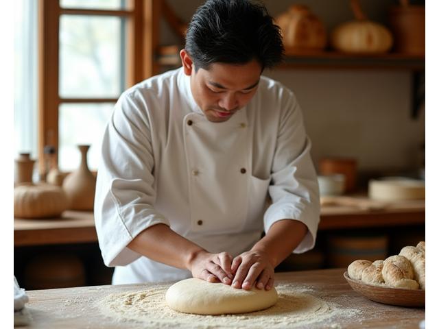 Komeko Ovenの創業者がパンを丁寧にこねる姿